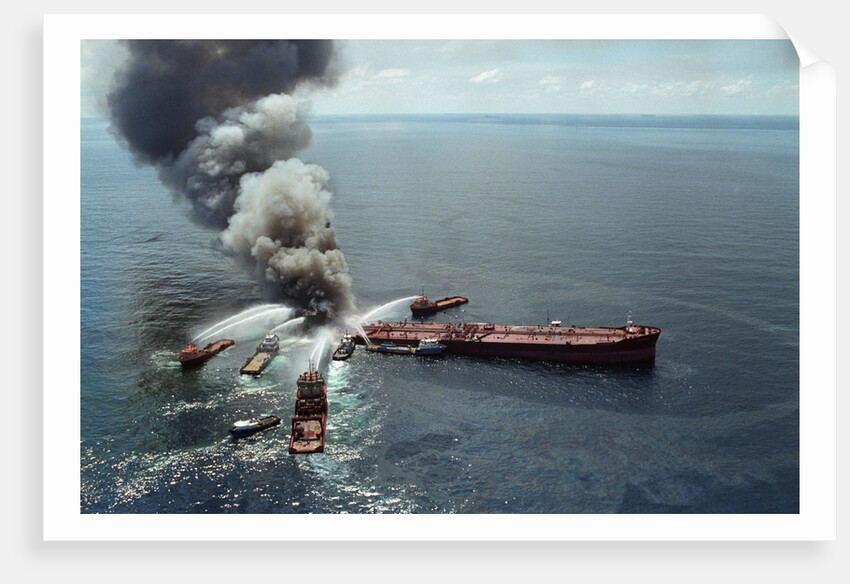 Fireboats Dousing Oil Tanker by Anonymous