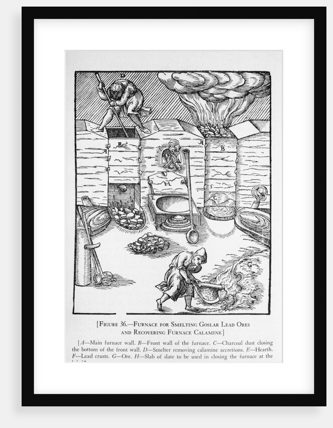 Engraving Of Men W/Lead Smelter Furnace by Anonymous
