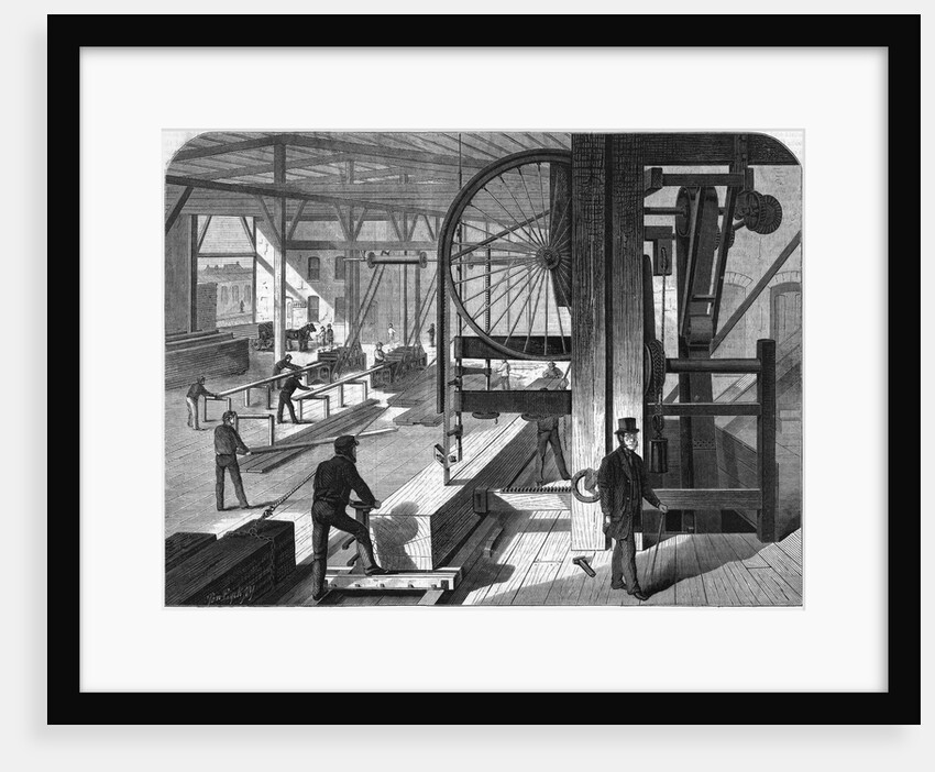 Men in Factory with Band Saws by Anonymous