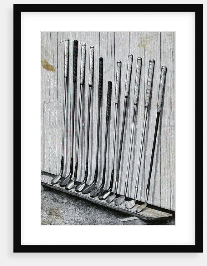 Variety Of Golf Clubs Lean Against Wall by Anonymous