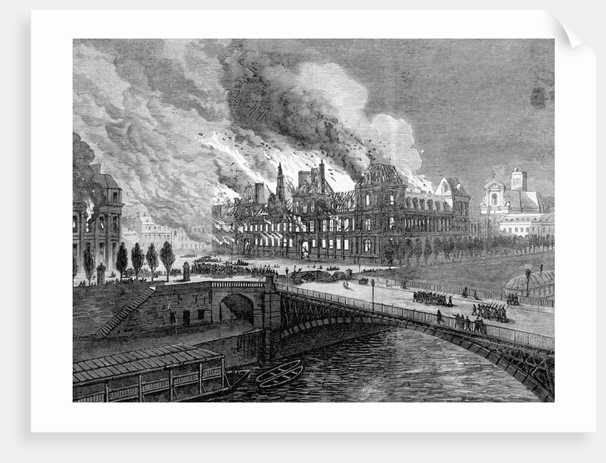 Engraving Genview Hotel De Ville Burning by Anonymous