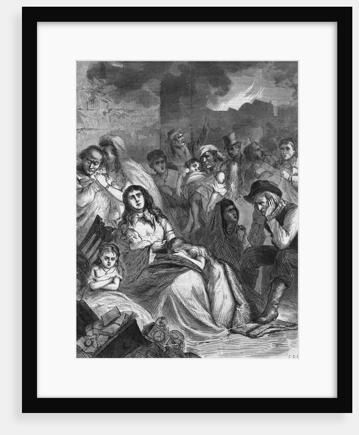 Illus Of Families Huddled Bkgrd Fire by Anonymous