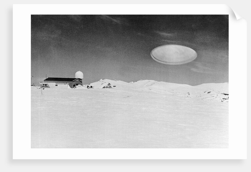 Ufo Over Barn In Snow Covered Field by Anonymous
