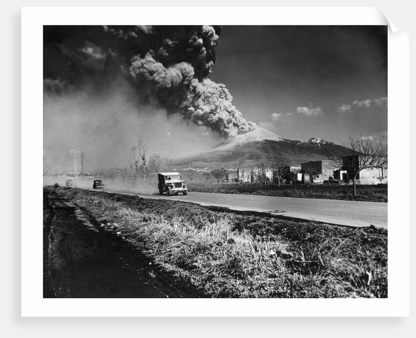 Jeeps Spped Away As Vesuvius Spits Cloud by Anonymous