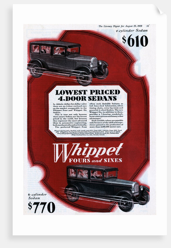 Color Advertisement for Whippet Cars with Full Cars by Anonymous