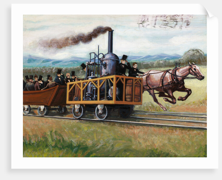 Illustration of a Race Between a Locomotive and a Horse-Drawn Car by Anonymous