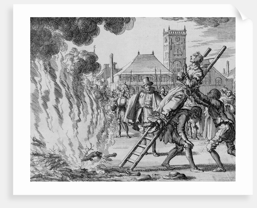 Anneken Hendriks Being Hoisted to the Fire by Jan Luyken