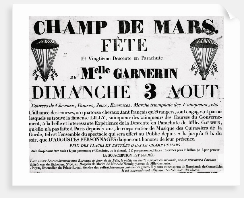 Poster For Parachute Descent Of Garnerin by Anonymous