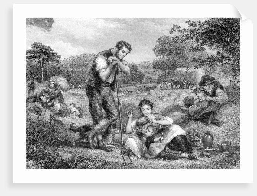 Farmer With Pitchfork Watches Family by Anonymous