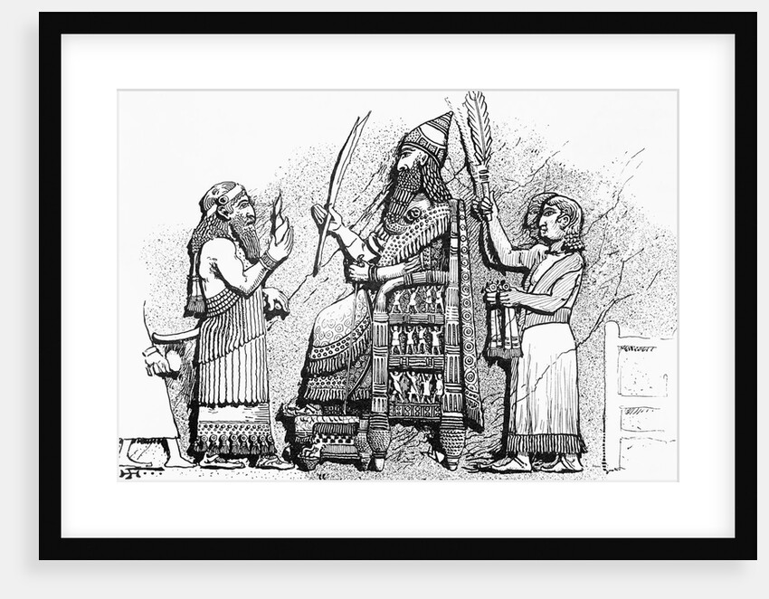 Illustration Of Sennacherib On Throne by Anonymous