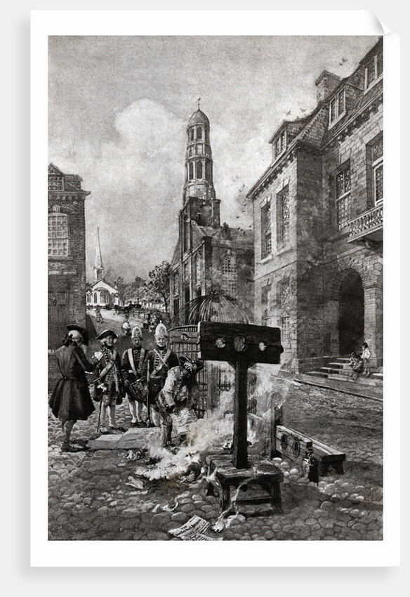 Illustration of Colonists Burning Newspaper in Street by Anonymous