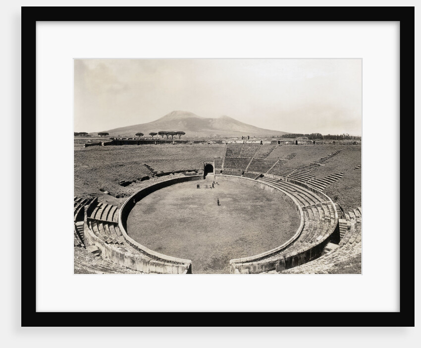 Amphitheater of Pompeii with Vesuvius in Background by Anonymous