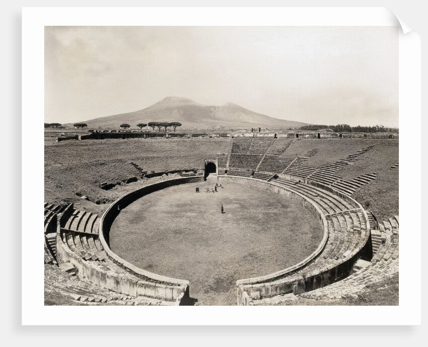 Amphitheater of Pompeii with Vesuvius in Background by Anonymous