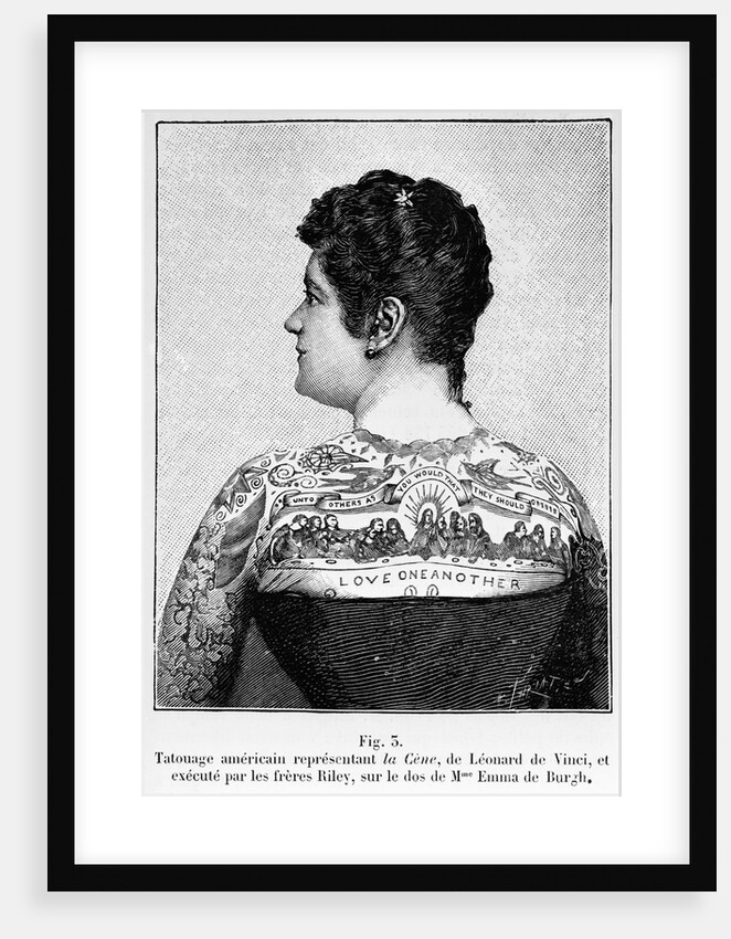 Woman W/Elaborate Tattoos - Woodcut by Anonymous