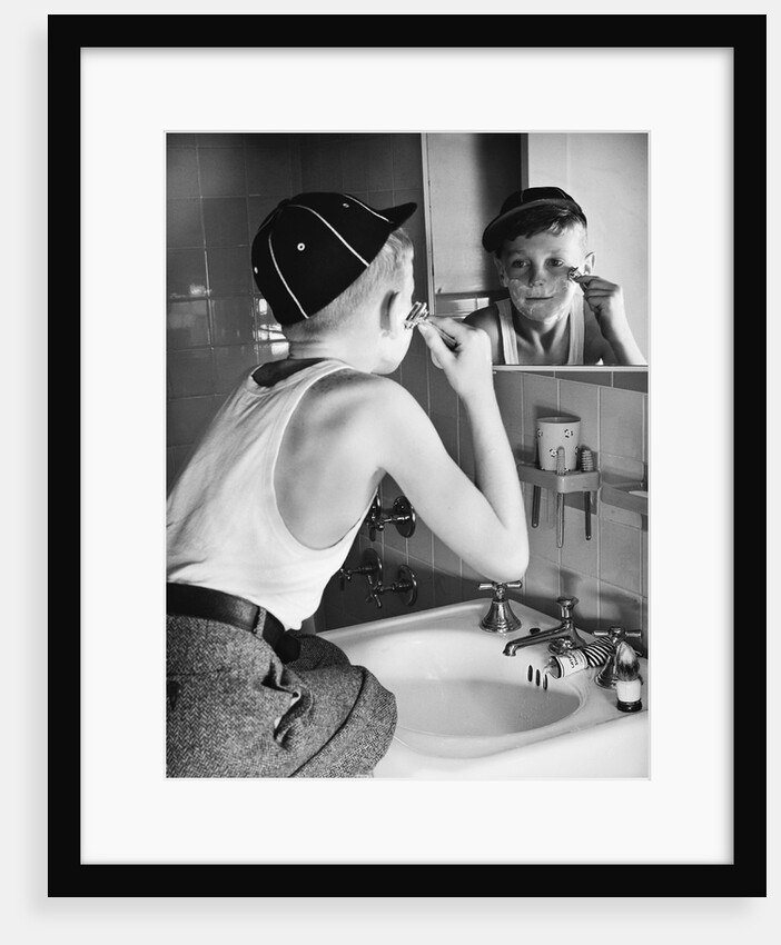 Boy Shaving at Mirror by Anonymous