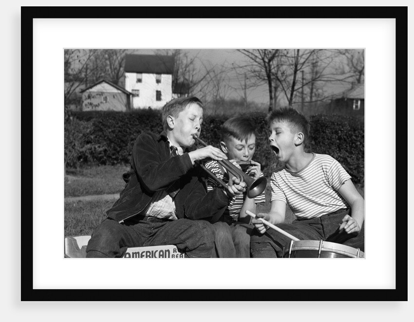 Three Young Boys Playing Musical Instruments by Anonymous