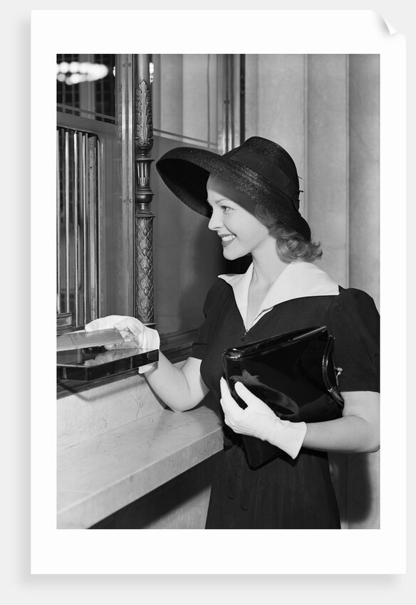 Young Woman At Bank Teller'S Window by Anonymous