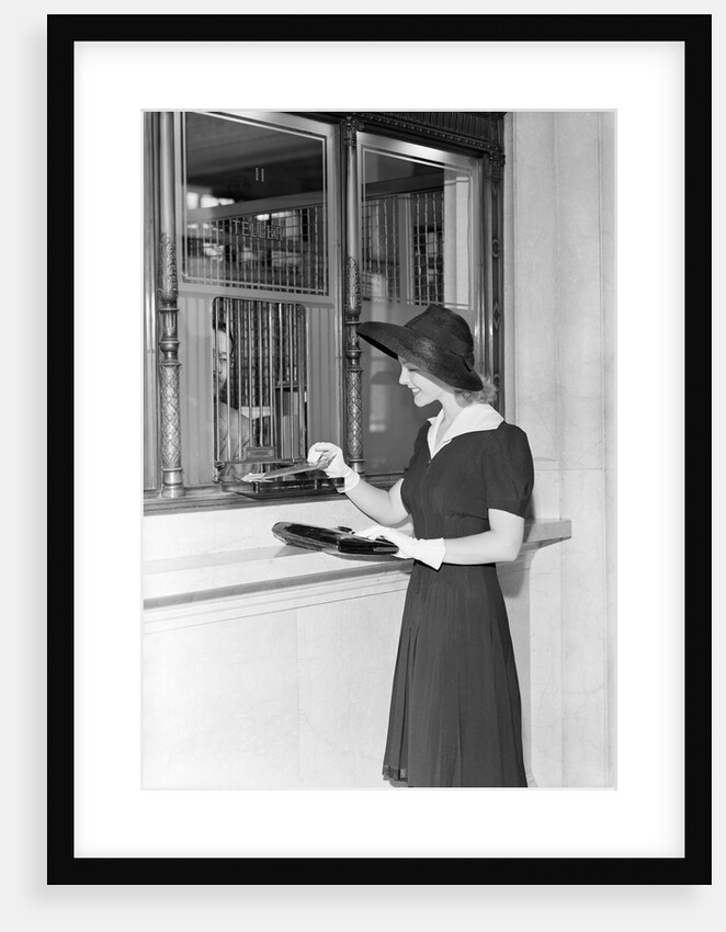 Woman At Bank Teller Window by Anonymous