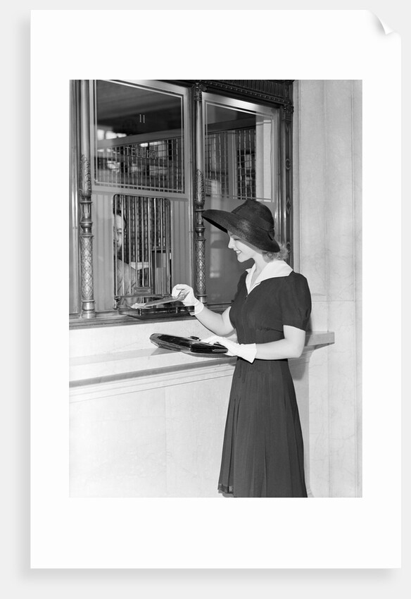 Woman At Bank Teller Window by Anonymous