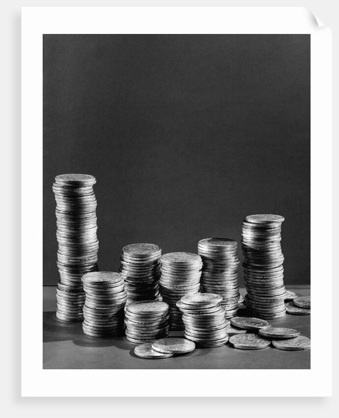 Stacks of Tarnished Silver Dollars by Anonymous