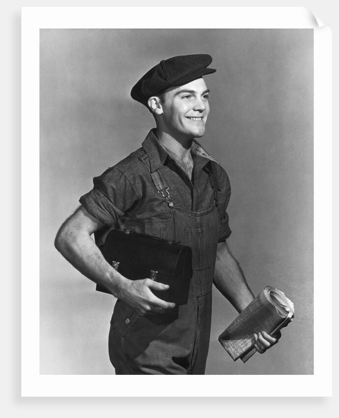 Worker In Overalls W/Lunchbox & Paper by Anonymous
