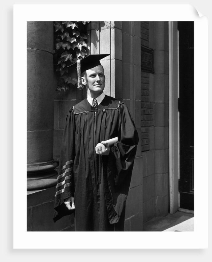 Princeton University Graduate in Gown and Mortarboard by Anonymous