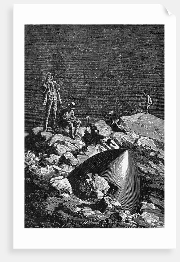 Illus. Of Men On Rocks W/Crashed Craft by Anonymous