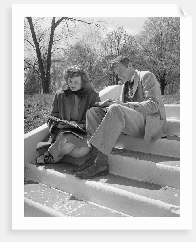 Students on Steps Reading by Anonymous