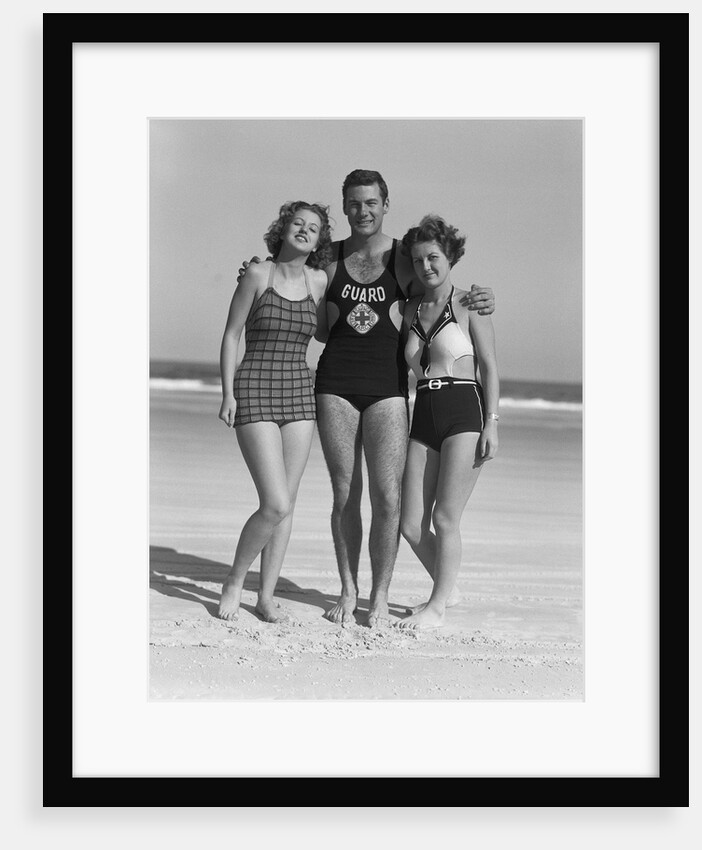 Lifeguard With Arm Around Sunbathers by Anonymous