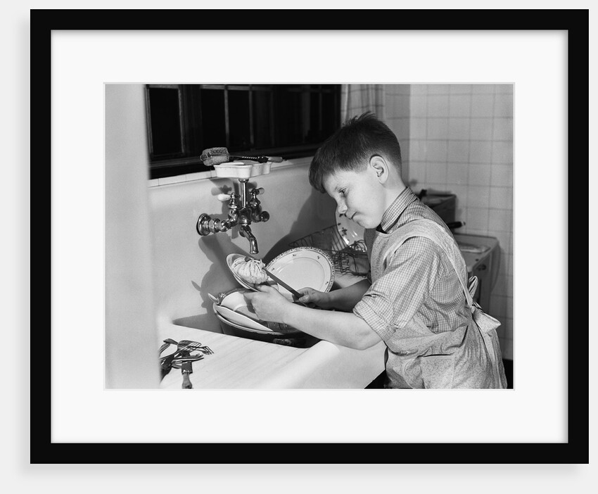 Boy Washing Dishes by Anonymous
