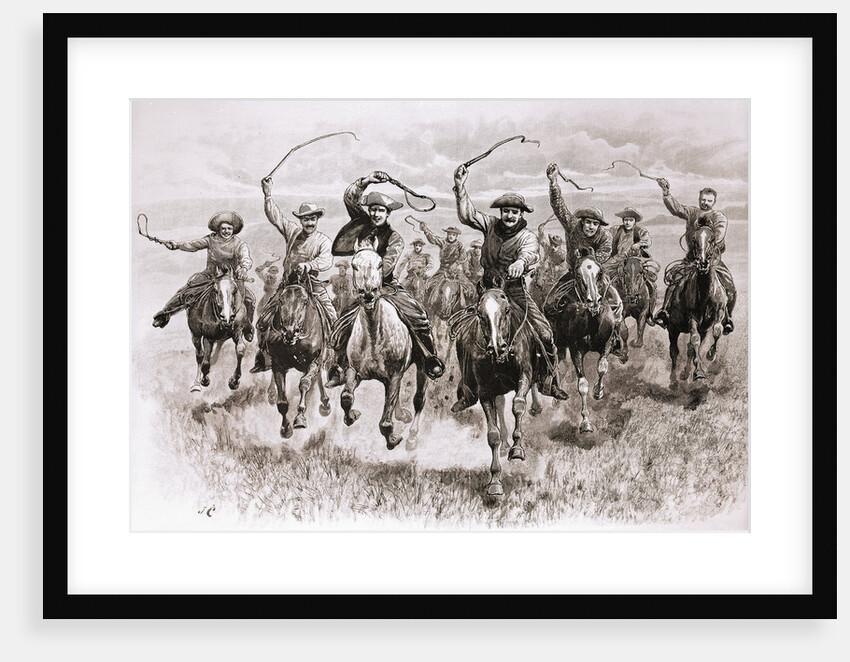 The Cowboy's Race Woodcut by Anonymous
