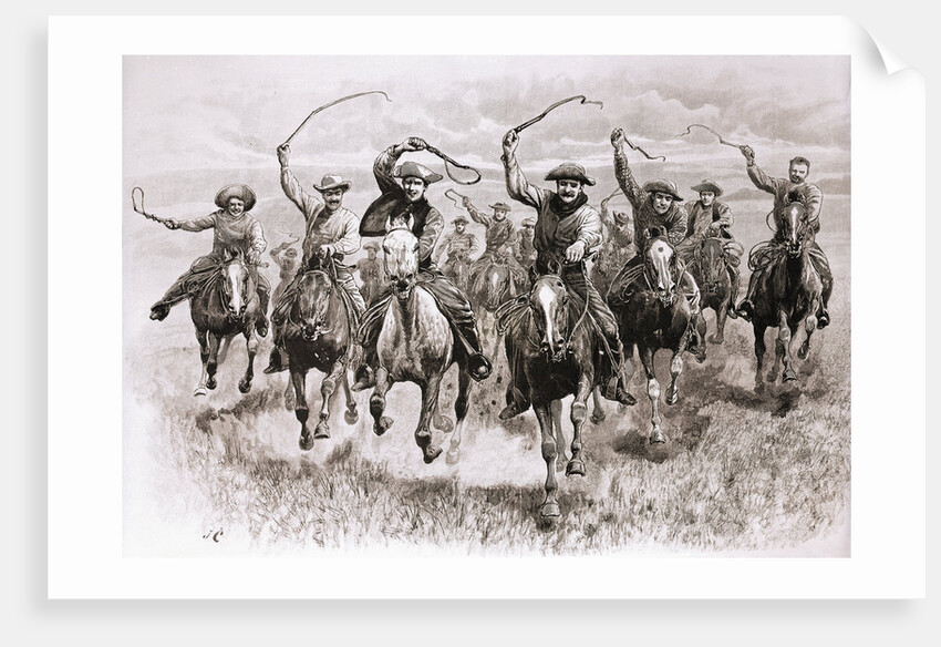 The Cowboy's Race Woodcut by Anonymous