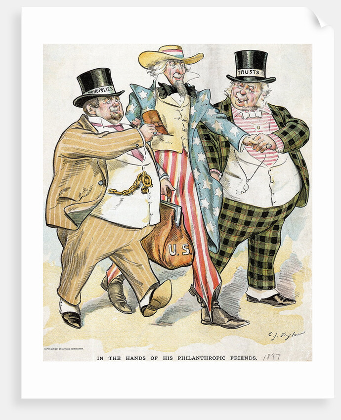 Illustration of Trusts & Monopolies Pickpocketing Uncle Sam by J.C. Taytor
