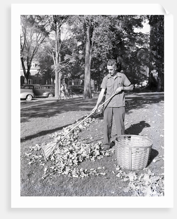 Man Raking Leaves by Anonymous