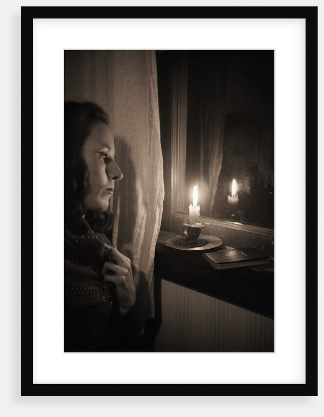 Woman at Window with Candle by Anonymous