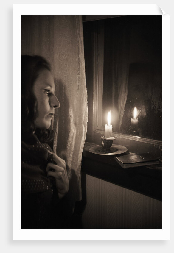 Woman at Window with Candle by Anonymous
