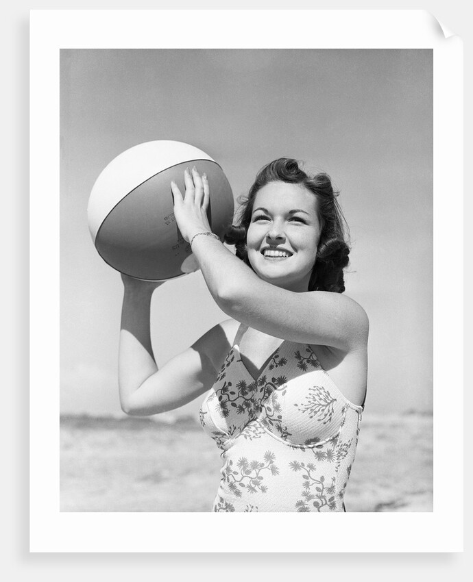 Woman Holding Beach Ball by Anonymous