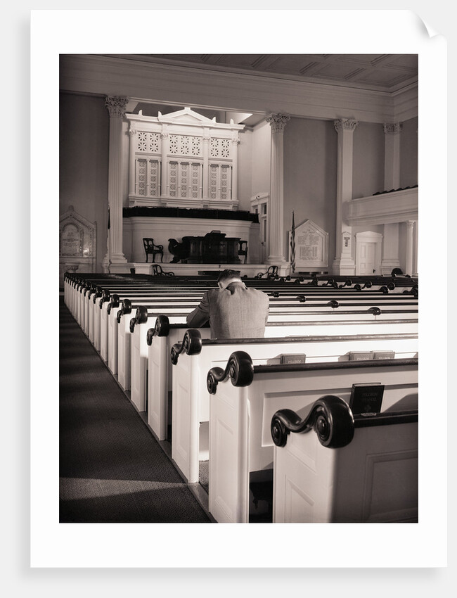 Man Praying in Empty Church by Anonymous