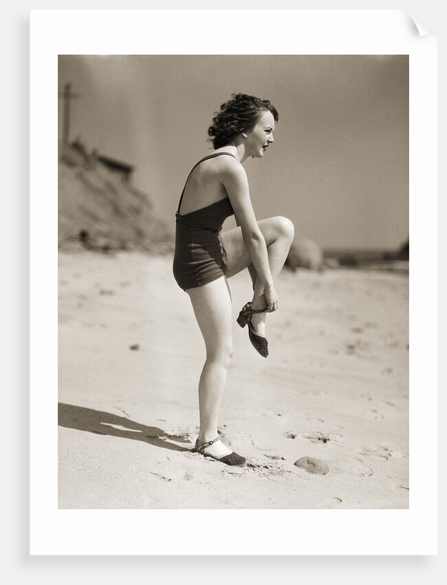 Woman Wearing Sandals at the Beach by Anonymous