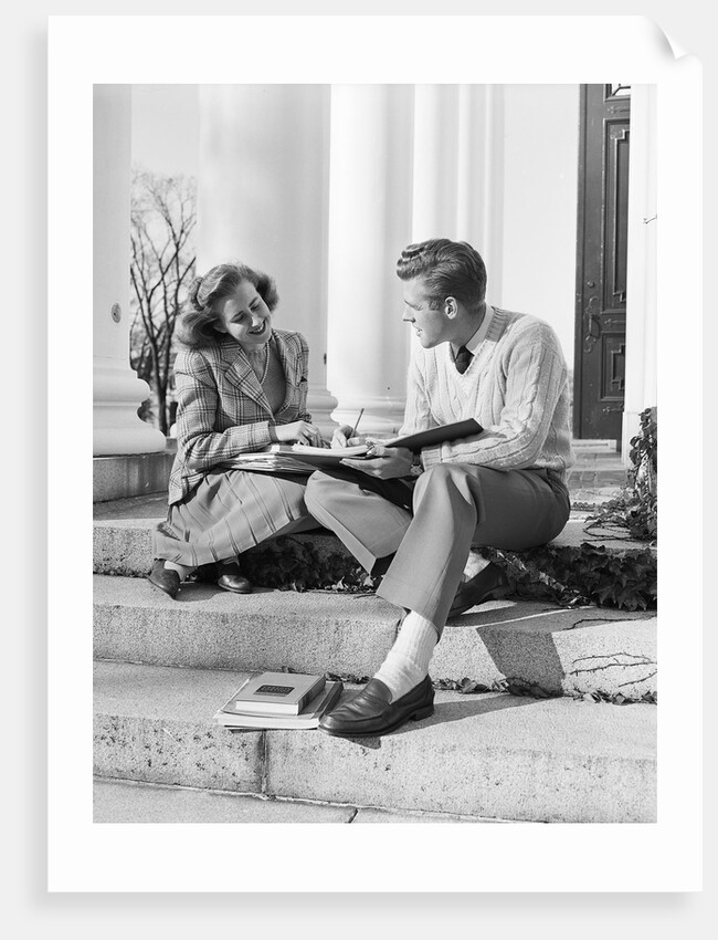 Students Studying On College Steps by Anonymous