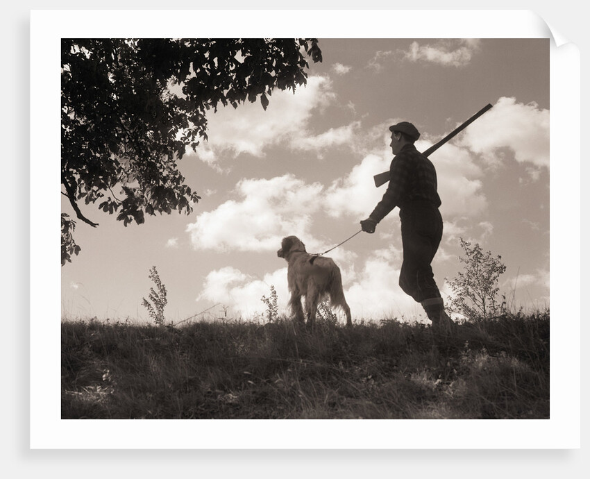 Hunter Walking with Bird Dog by Anonymous
