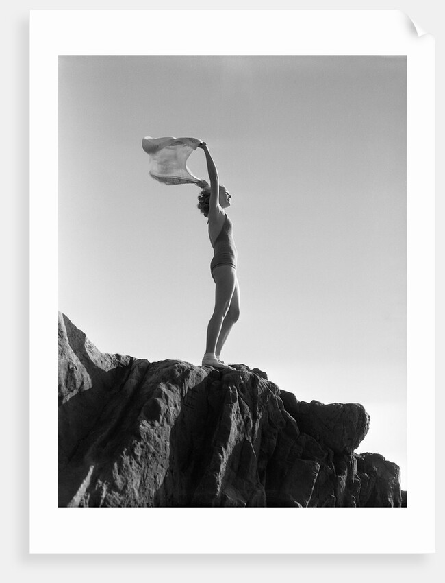 Woman in Bathing Suit Holding a Scarf by Anonymous