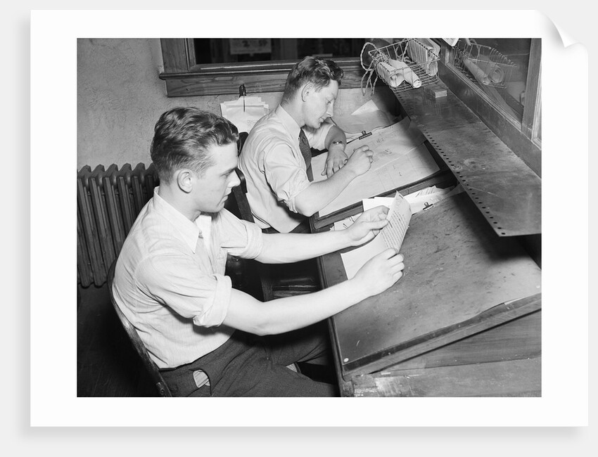 Men At Desks Proofreading Documents by Anonymous