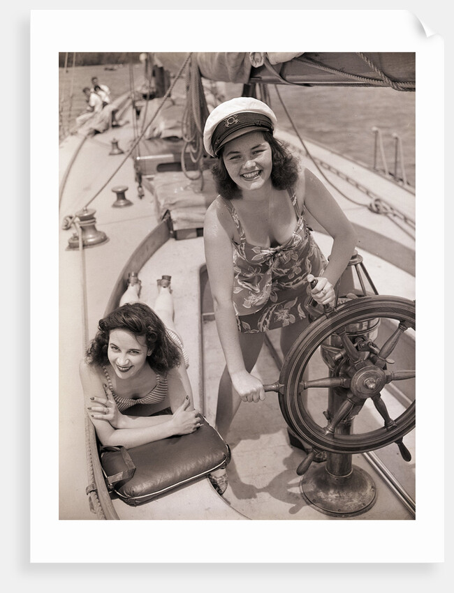 Women at the Helm of Sailboat by Anonymous