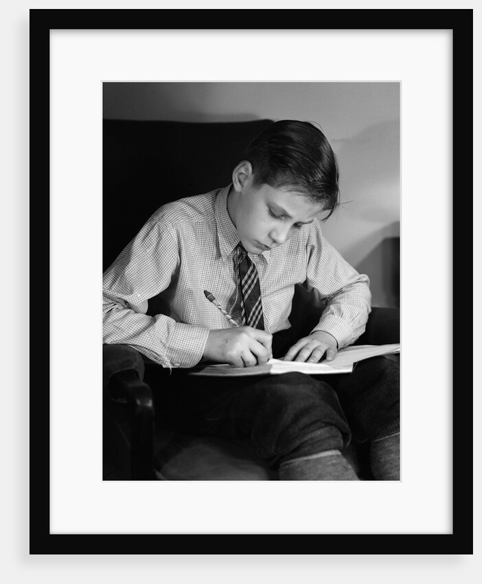 Seated Boy Doing Homework by Anonymous