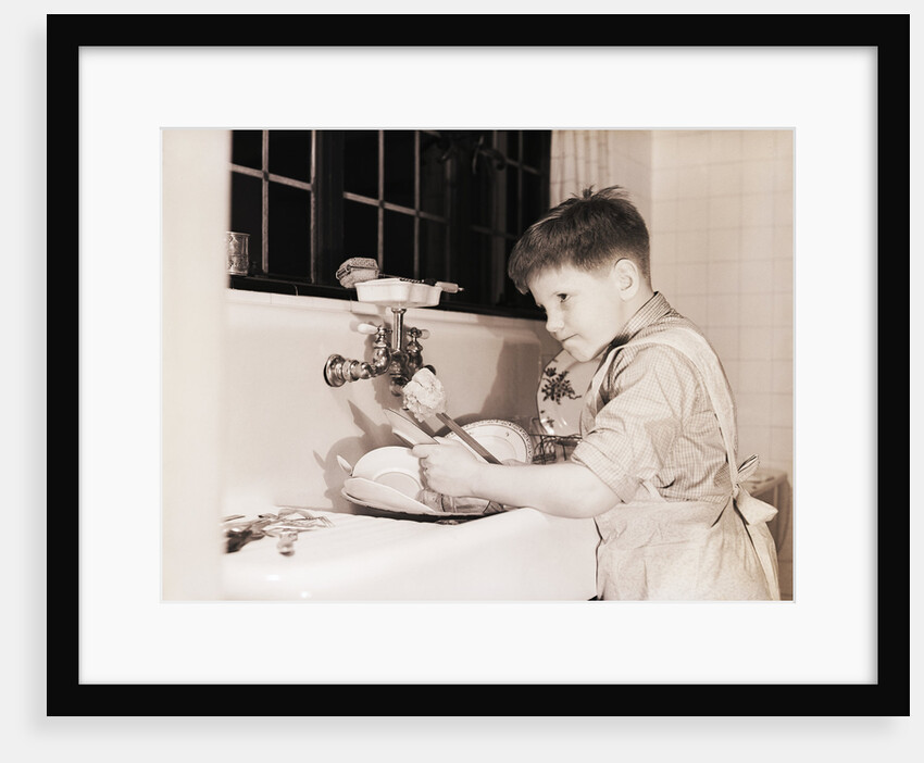 Boy Washing Dishes by Anonymous