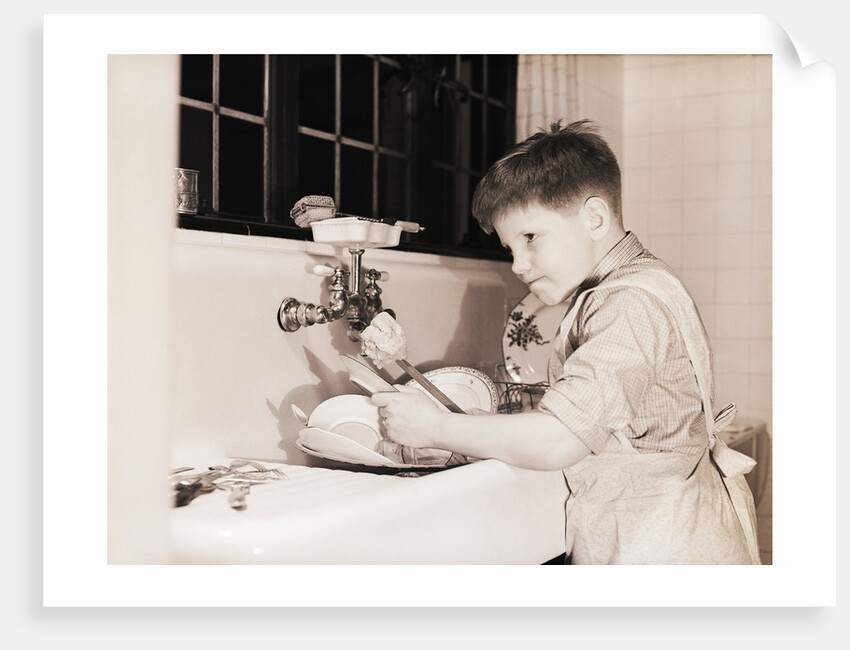 Boy Washing Dishes by Anonymous