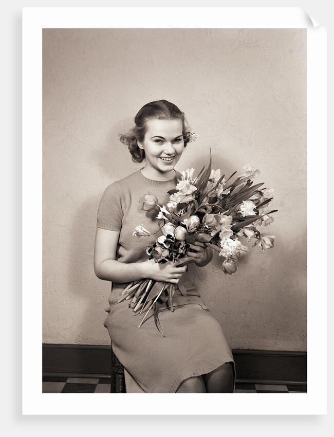 Seated Girl Holding Flowers by Anonymous