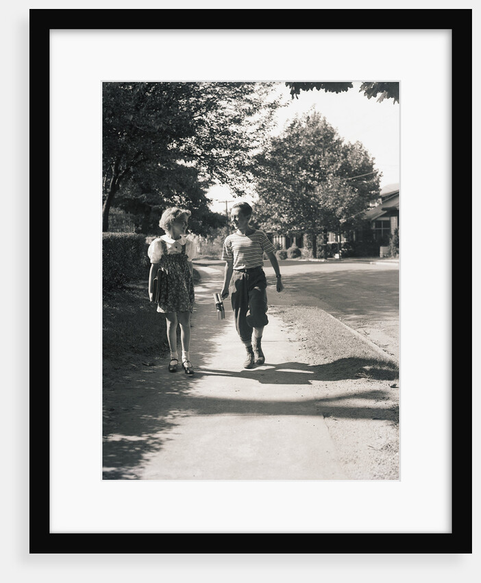 Boy and Girl Walking to School by Anonymous