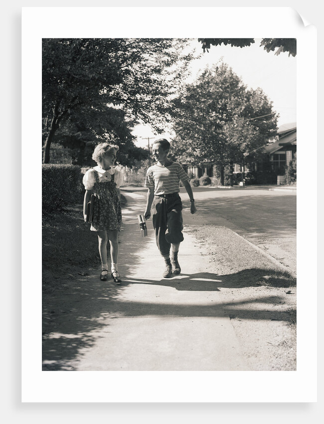 Boy and Girl Walking to School by Anonymous